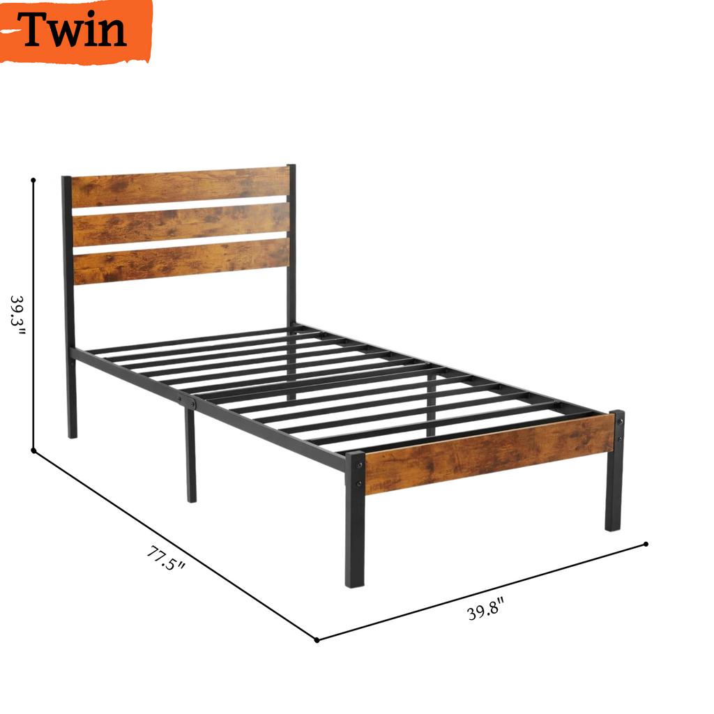 LIFERECORD Twin Size Bed Frame with Headboard, 800LBS Heavy Duty Metal Support, 12.8" Under Bed Storage, No Box Spring Needed, Easy Assembly, Noise Free, Rust Brown
