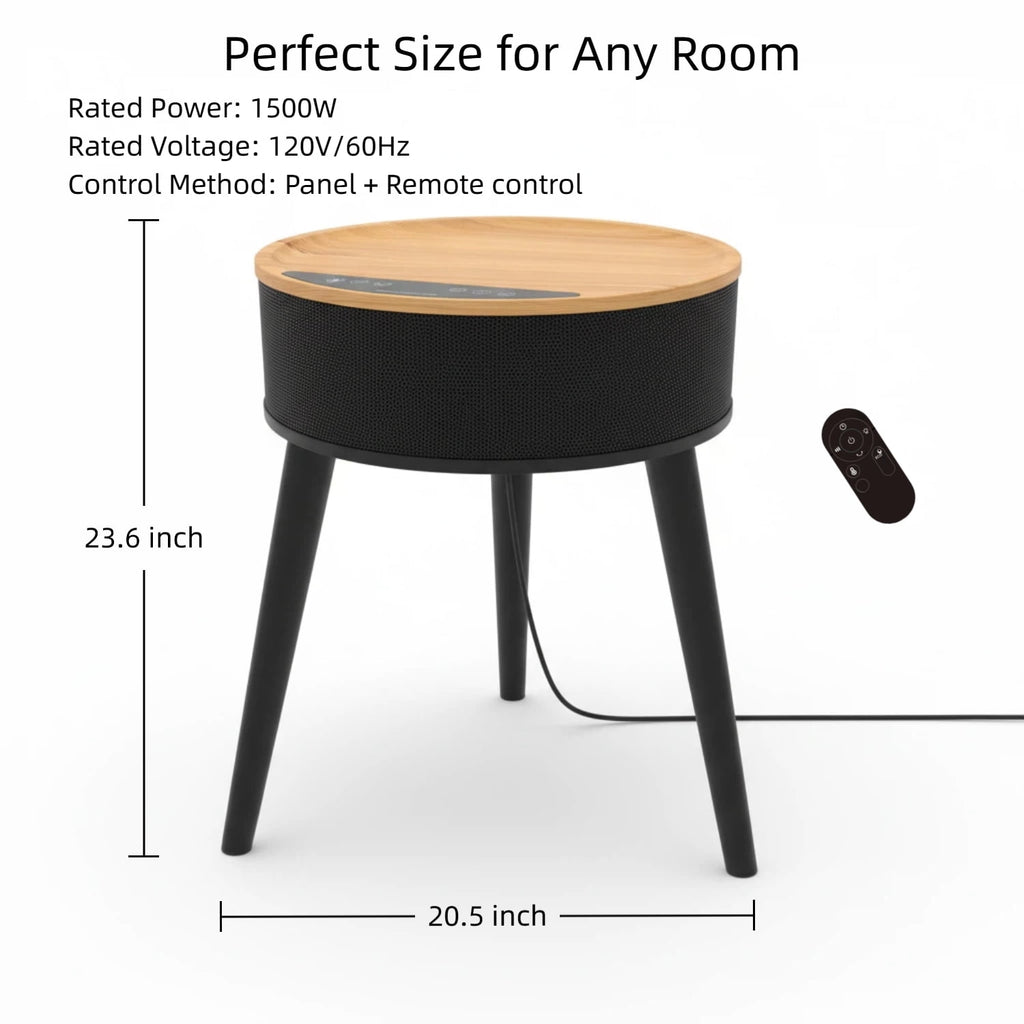 LIFERECORD Space Heater with Side Table, Ceramic 2-in-1 Indoor Heater with Remote, 1500W, Overheat & Tip-Over Protection, 1-12H Timer, LED Light for Home Office Bedroom Use, 23.6 Inch