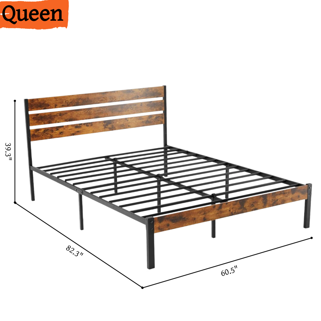 LIFERECORD Queen Size Bed Frame with Headboard, 800LBS Heavy Duty Metal Support, 12.8" Under Bed Storage, No Box Spring Needed, Easy Assembly, Noise Free, Rust Brown