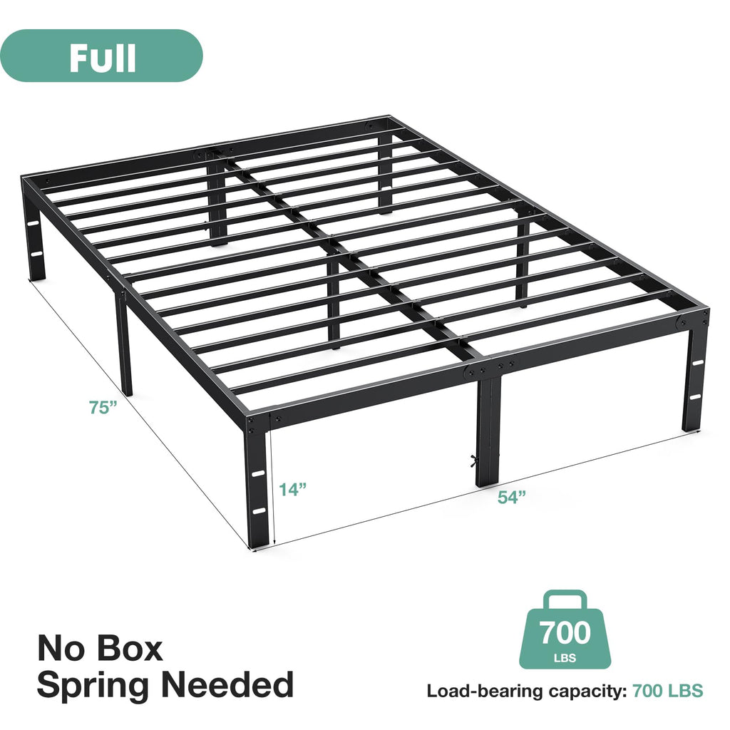 ACCVER Full Size Bed Frame - 14in Heavy-Duty Steel Platform, Ample Under-Bed Storage Space, No Box Spring Needed, Sturdy Metal Slat Support