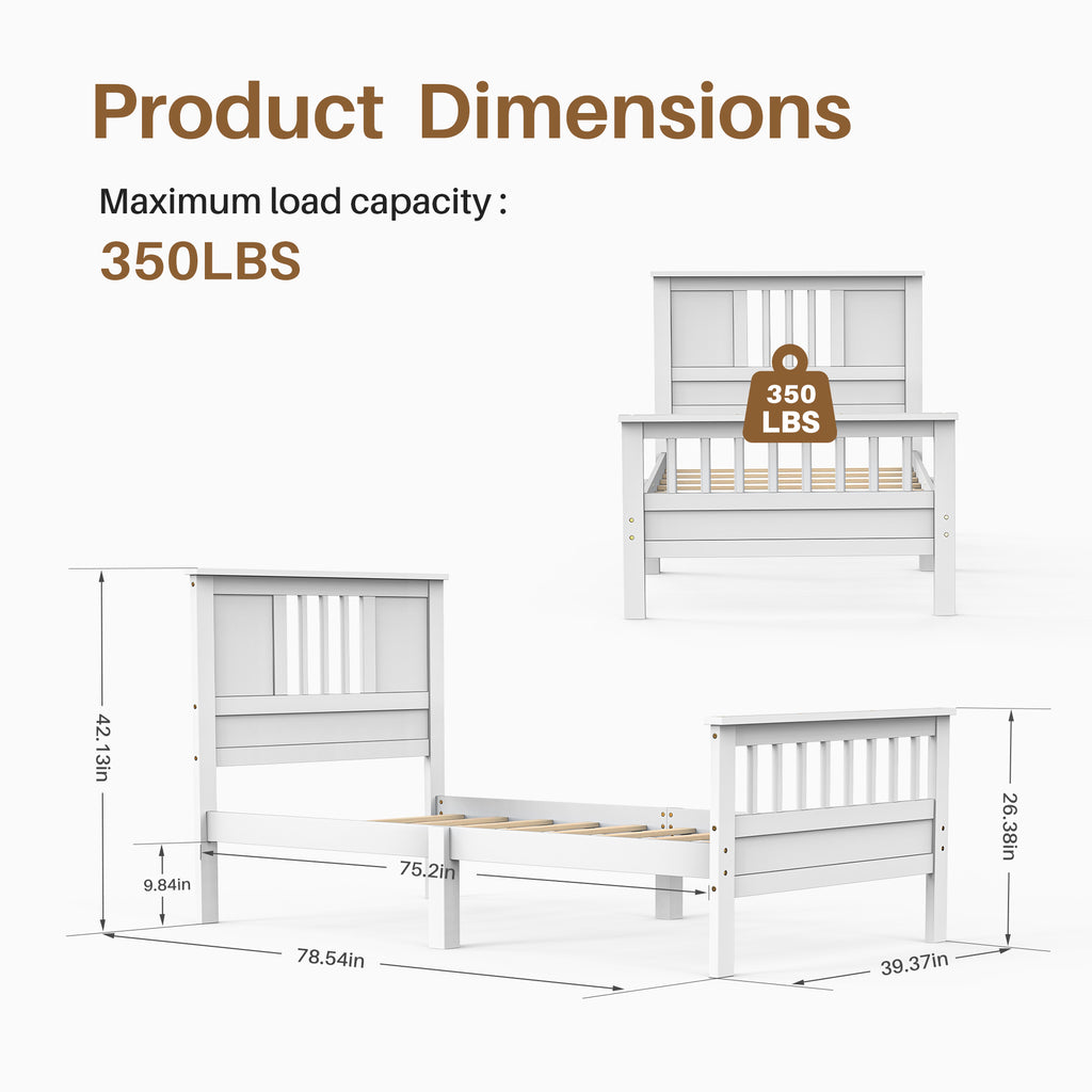 LIFERECORD Twin Size Metal Platform Bed Frame with Headboard & Footboard - 350LB Support, No Box Spring Needed, White