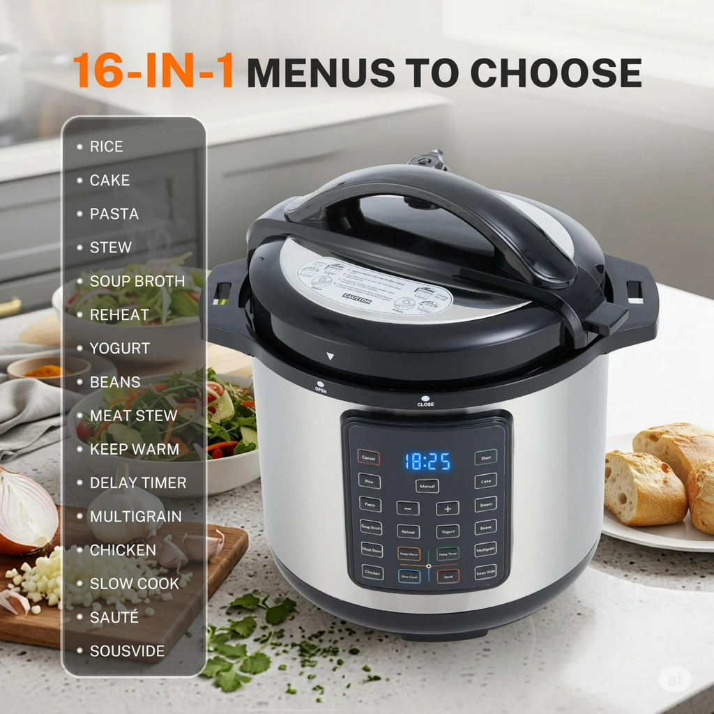 LIFERECORD Electric Pressure Cooker 8 Quart, 9-in-1 Multi Cooker with Stainless Steel Housing, Smart Slow Cooker, Rice Cooker, Steamer & Yogurt Maker for Family Meals
