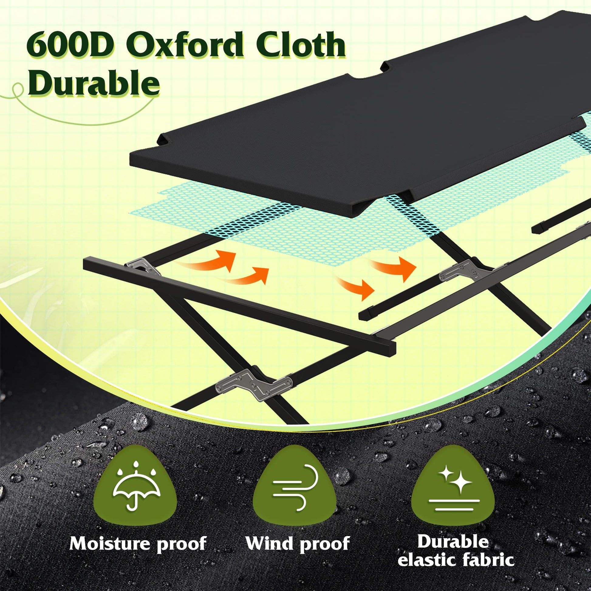 LIFERECORD Camping Cot, Heavy-Duty Folding Cot for Adults, Ultra-Wide Portable Camping Bed, Quick Assembly, 300 lb Capacity, for Tent or Home