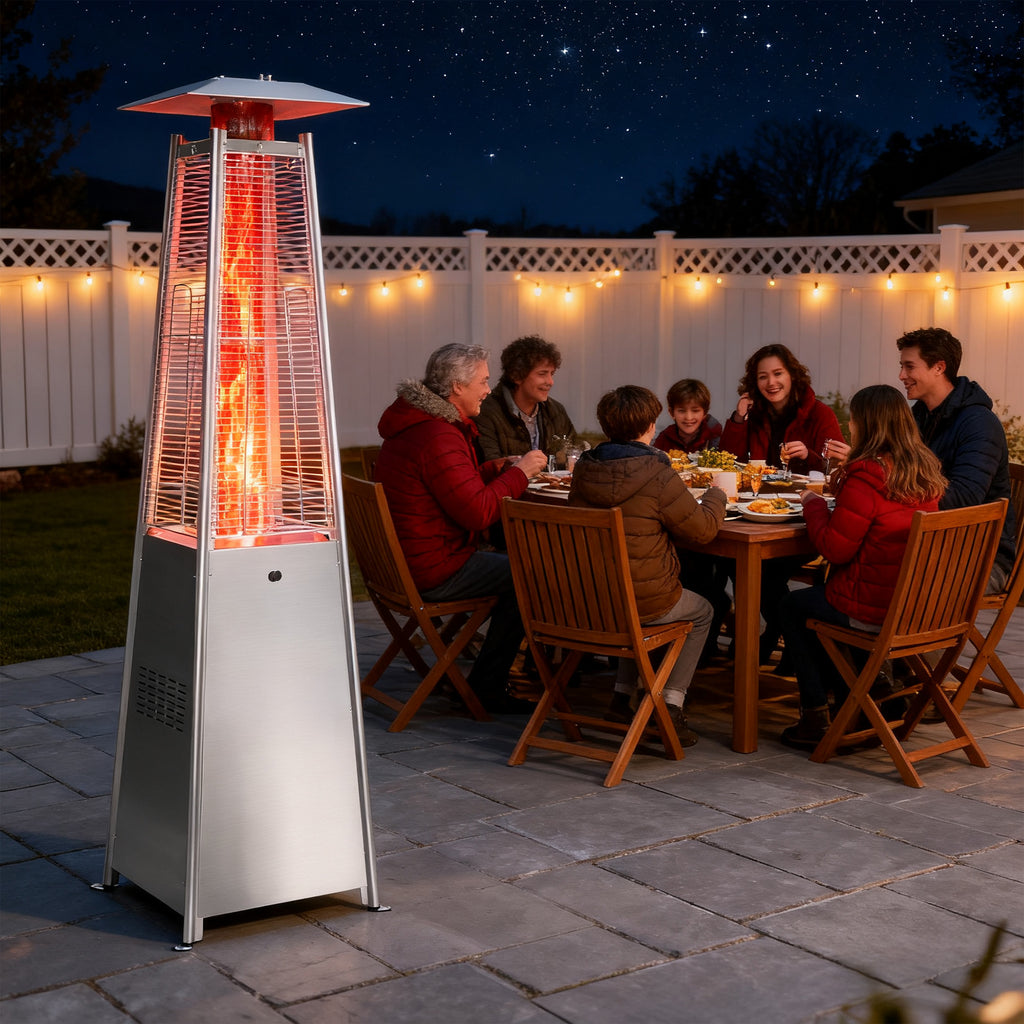 LIFERECORD Pyramid Patio Heater with Wheels 48,000 BTU - Push-Button Ignition Outdoor Propane Heater for Deck, Backyard & Garden