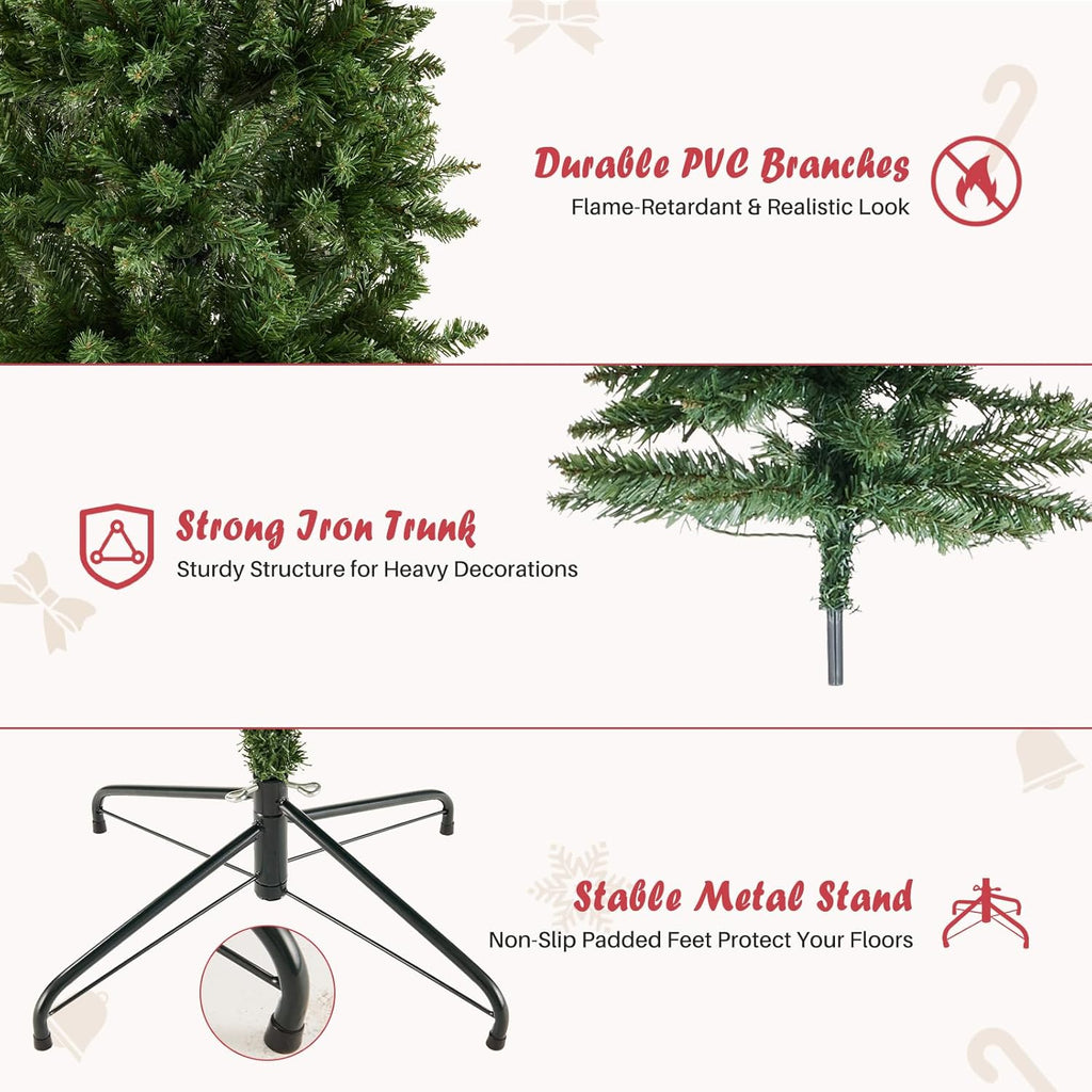 LIFERECORD 4.5ft Prelit Artificial Hinged Slim Pencil Christmas Tree with 120 Lights, 280 Full Branch Tips, 8 Warm Lingting Motes Perfect Decoration for Xmas Holiday, Green