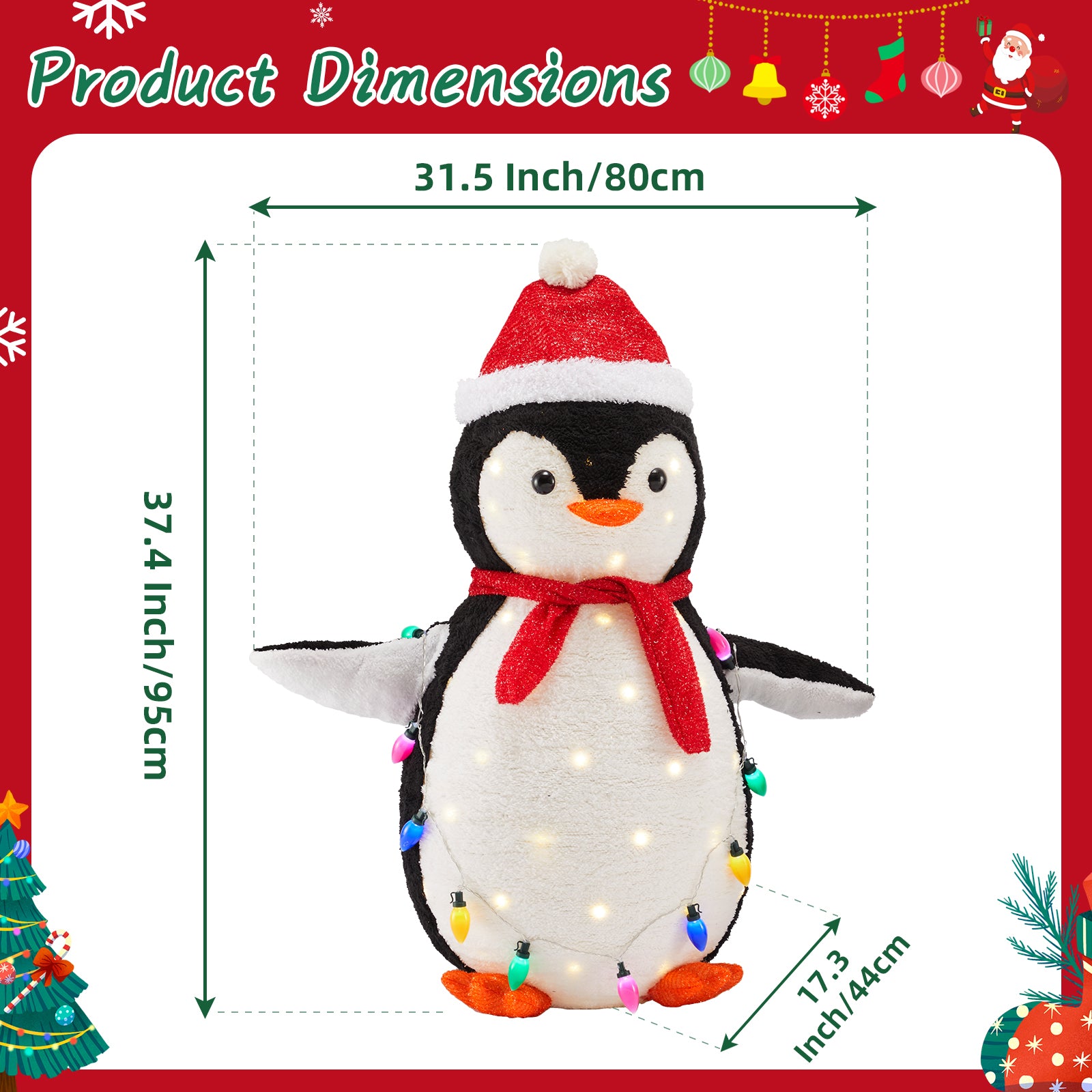 LIFERECORD 2PC Lighted Penguin Family, 3ft Pop-Up Outdoor Christmas Holiday Decoration w/ 150 LED Lights, Multicolored Lights - Red