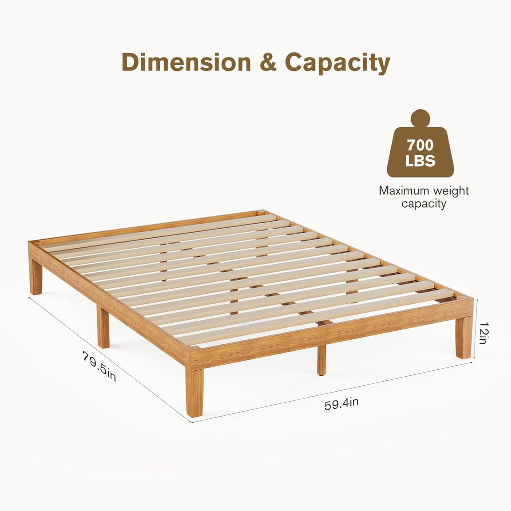 ACCVER Solid Wood Queen Size Bed Frame - 12in Natural Pine Platform Base with Wood Slats, Noise-Free & No Box Spring Needed, Natural Finish, Easy Assembly
