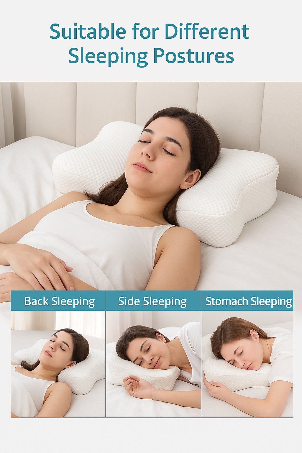 LIFERECORD Cervical Neck Pillow – Ergonomic Memory Foam Pillow for Neck and Shoulder Pain Relief, Contour Bed Pillow for Side, Back and Stomach Sleepers, King Size, White