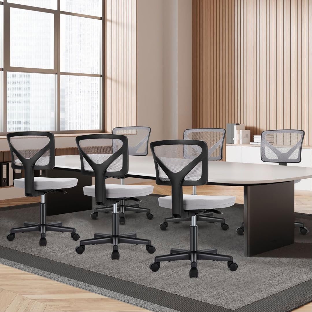 LIFERECORD Ergonomic Armless Office Chair, Swivel Rolling Mesh Desk Chair with Lumbar Support, Adjustable Height Low-Back Computer Chair for Small Spaces, Home, Bedroom, Office