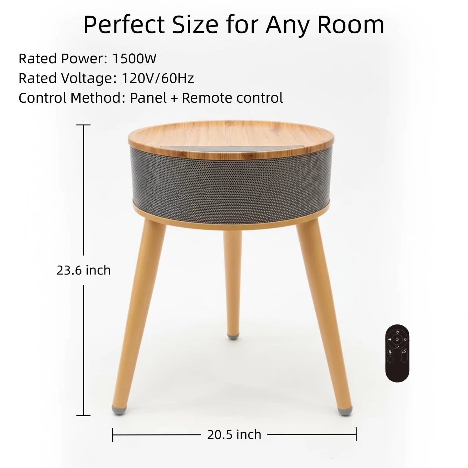 LIFERECORD Space Heater with Side Table, Ceramic 2-in-1 Indoor Heater with Remote, 1500W, Overheat & Tip-Over Protection, 1-12H Timer, LED Light for Home Office Bedroom Use, 23.6 Inch