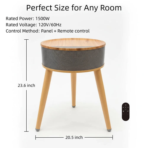 LIFERECORD Space Heater with Side Table, Ceramic 2-in-1 Indoor Heater with Remote, 1500W, Overheat & Tip-Over Protection, 1-12H Timer, LED Light for Home Office Bedroom Use, 23.6 Inch