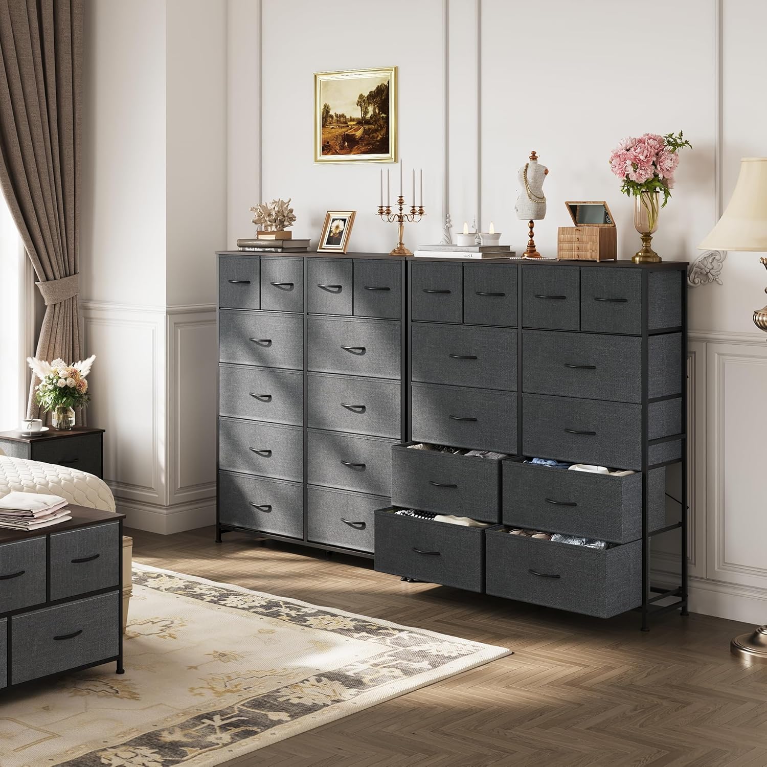 ACCVER Dresser for Bedroom 12 Storage drawer, Fabric Closet Chests Organizer Tower with Wooden Top Metal Frame for Living Room Hallway Entryway