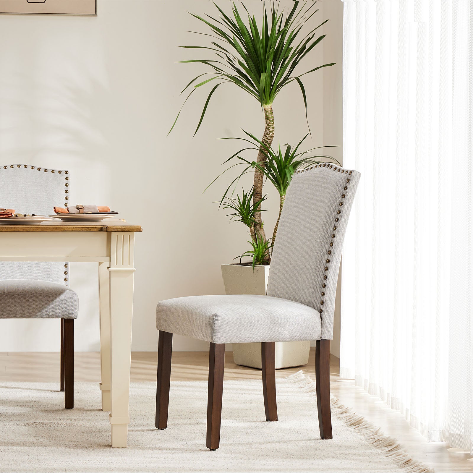 LIFERECORD Dining Chairs Set of 2 Modern Kitchen Chairs, Upholstered Fabric Side Chairs with Nailhead Trim and Solid Wood Legs for Dining Room, Kitchen, Living Room, Grey