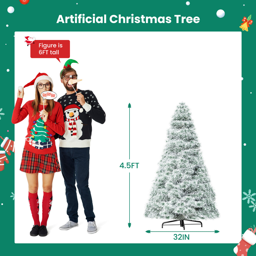 ACCVER 4.5ft Pre-lit Artificial Spruce Christmas Tree - 347 Dense PVC Branch Tips, 120 Warm Incandescent Lights with 8 Modes, White