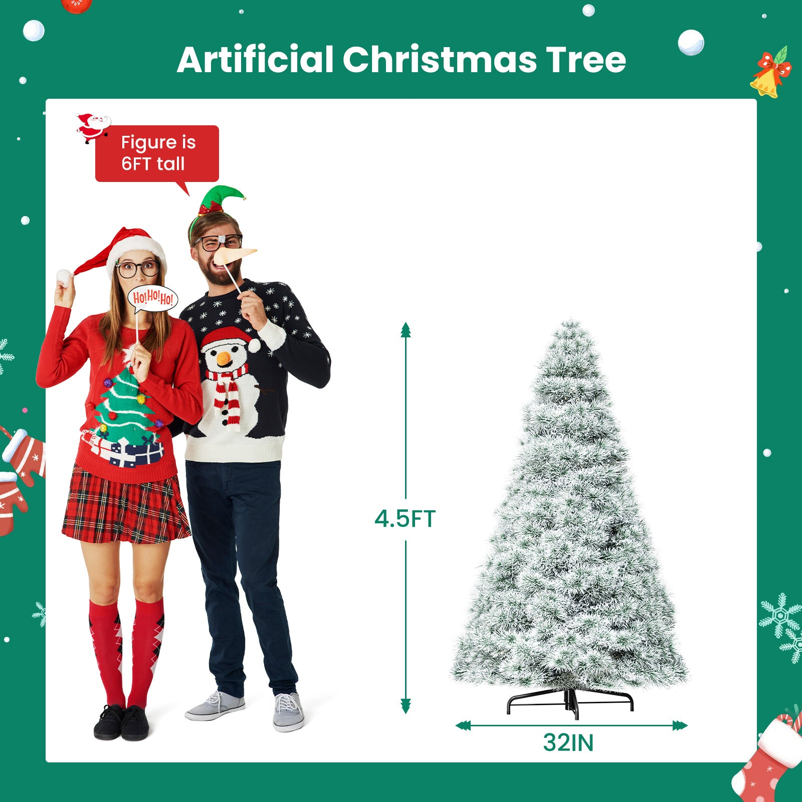 ACCVER 4.5ft Pre-lit Artificial Spruce Christmas Tree - 347 Dense PVC Branch Tips, 120 Warm Incandescent Lights with 8 Modes, White