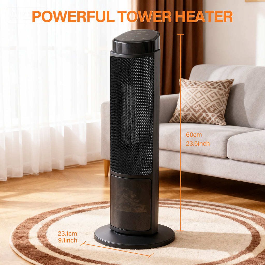 LIFERECORD Oscillating Space Heater with Remote, 70° Wide-Angle Heating, Quiet Portable Indoor Heater with Tip-Over Protection for Office & Home, Black