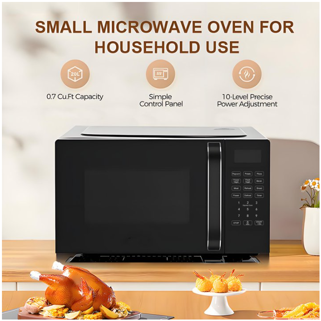 LIFERECORD Countertop Microwave Oven 0.7 Cu Ft, 700 Watts, 9 One-Touch Programs, 10 Temperature Settings, Defrost Function, Non-Stick Interior, Perfect for Apartments, Dorms, Family Kitchens