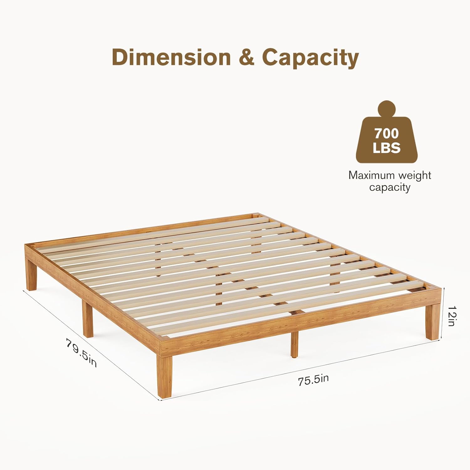 ACCVER Solid Wood King Size Bed Frame - 12in Natural Pine Platform Base with Wood Slats, Noise-Free & No Box Spring Needed, Natural Finish, Easy Assembly