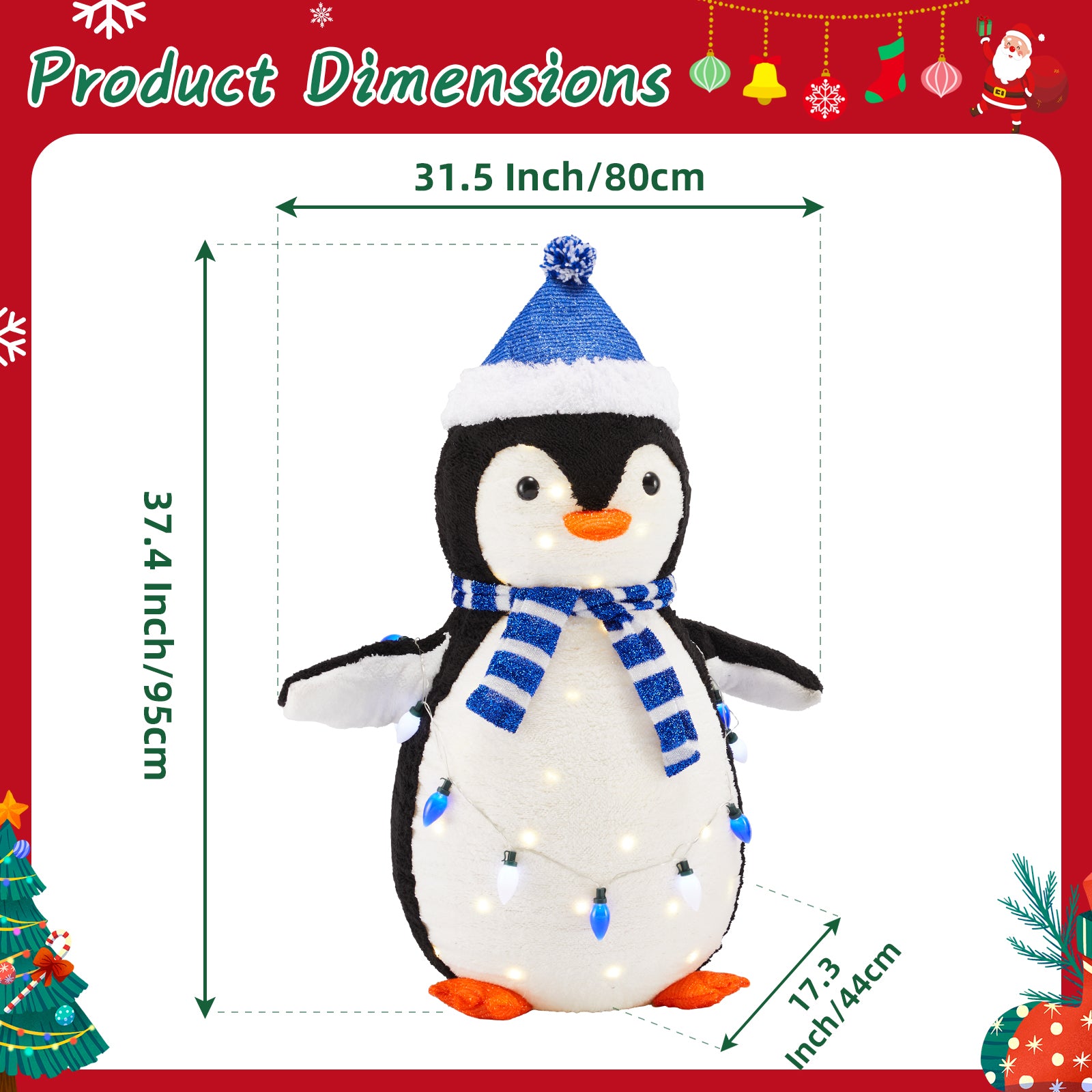 LIFERECORD 2PC Lighted Penguin Family, 3ft Pop-Up Outdoor Christmas Holiday Decoration w/ 150 LED Lights, Multicolored Lights - Blue