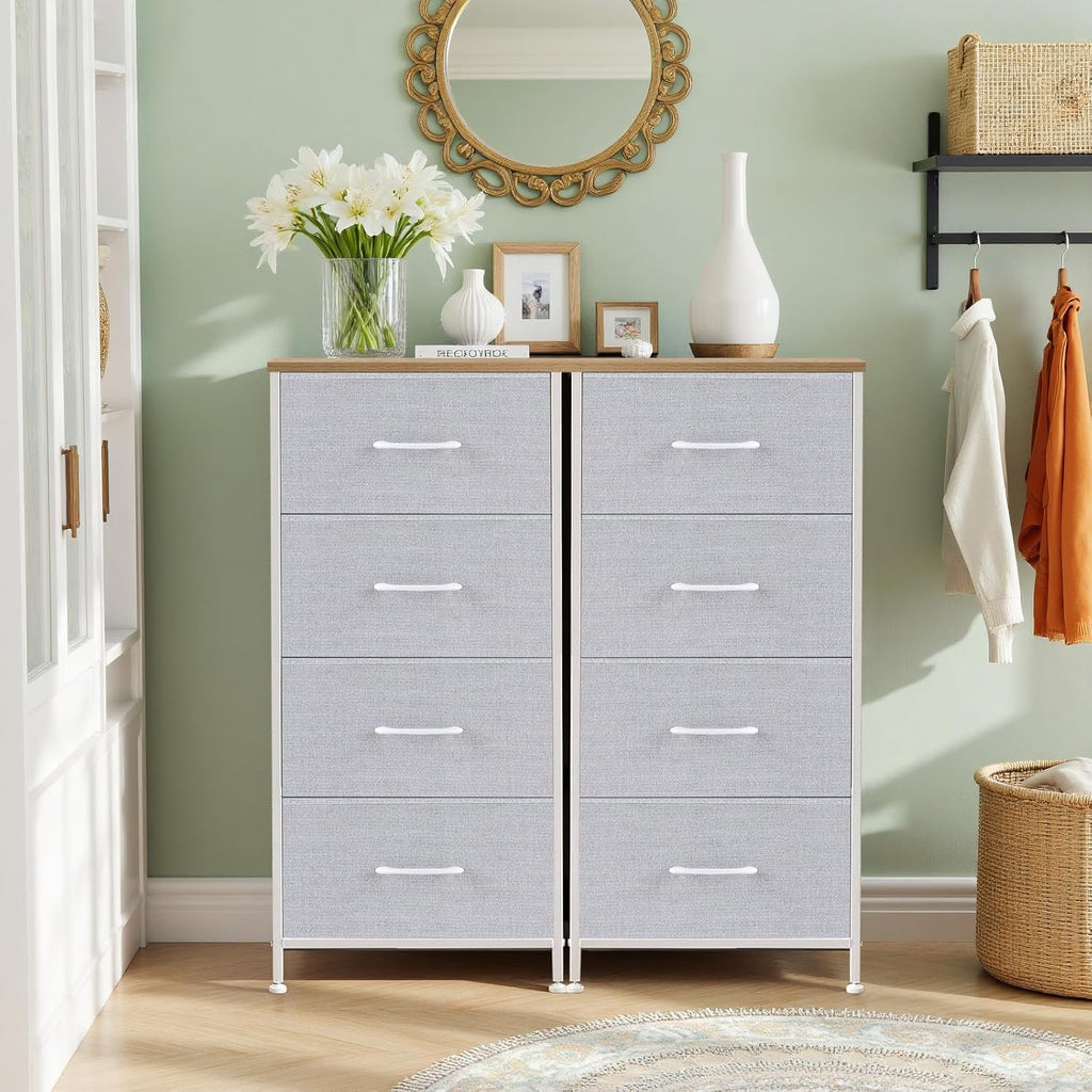 ACCVER Dresser for Bedroom 4 Storage drawer, Fabric Closet Chests Organizer Tower with Wooden Top Metal Frame for Living Room Hallway Entryway, Light Gray