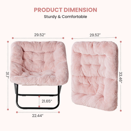 LIFERECORD Oversized Faux Fur Folding Chair - Plush Lounge Chair for Adults, Large Foldable Reading Chair for Bedroom, Dorm & Living Room, Pink