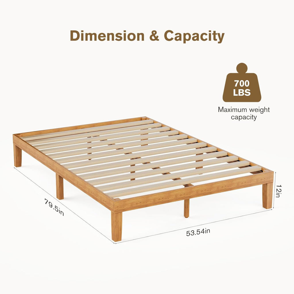 ACCVER Solid Wood Full Size Bed Frame - 12in Natural Pine Platform Base with Wood Slats, Noise-Free & No Box Spring Needed, Natural Finish, Easy Assembly