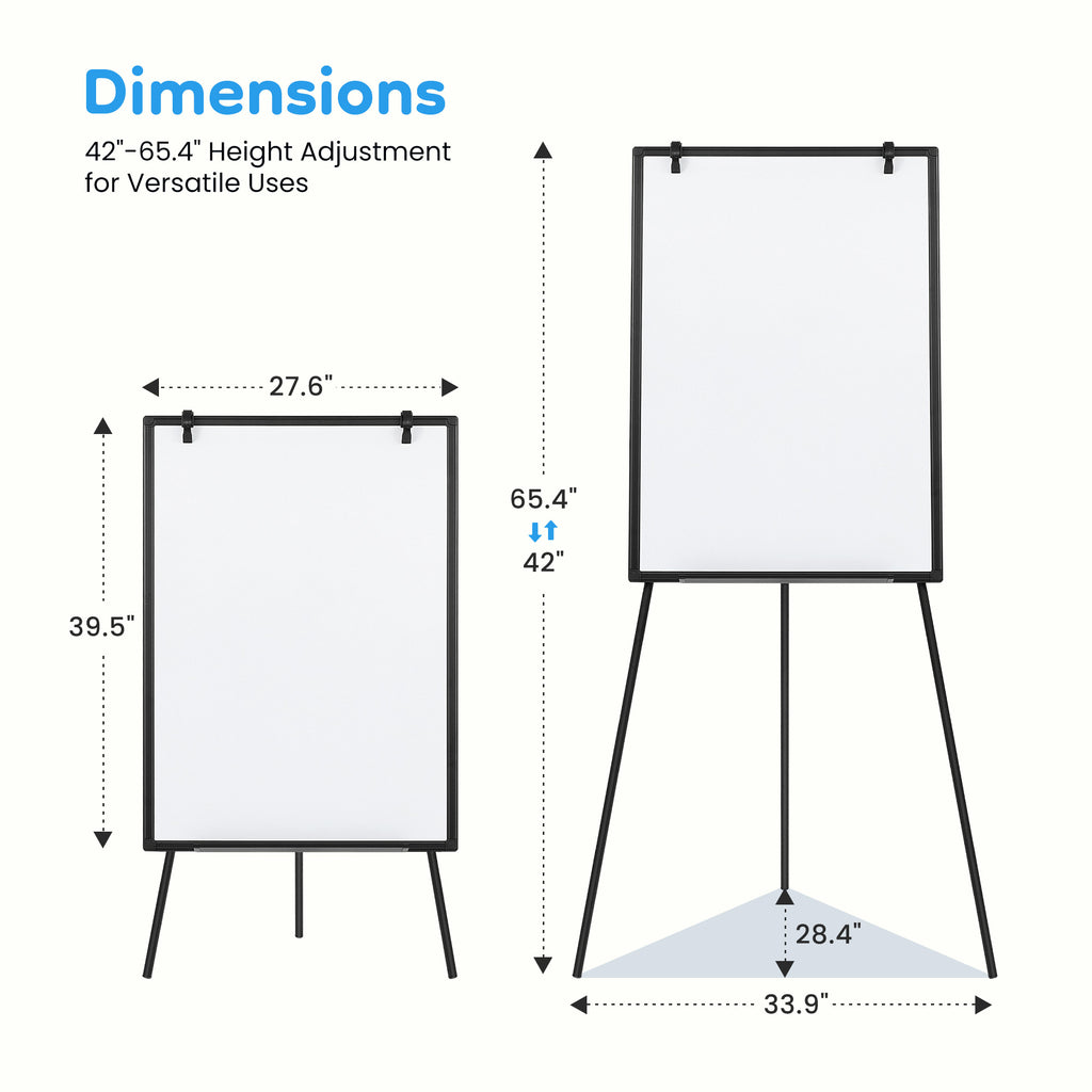 ROSVOVO 40x28 Inch Magnetic Whiteboard Easel with Tripod Stand - Height Adjustable Portable Dry Erase Board Kit for Classroom, Office & Home, Black
