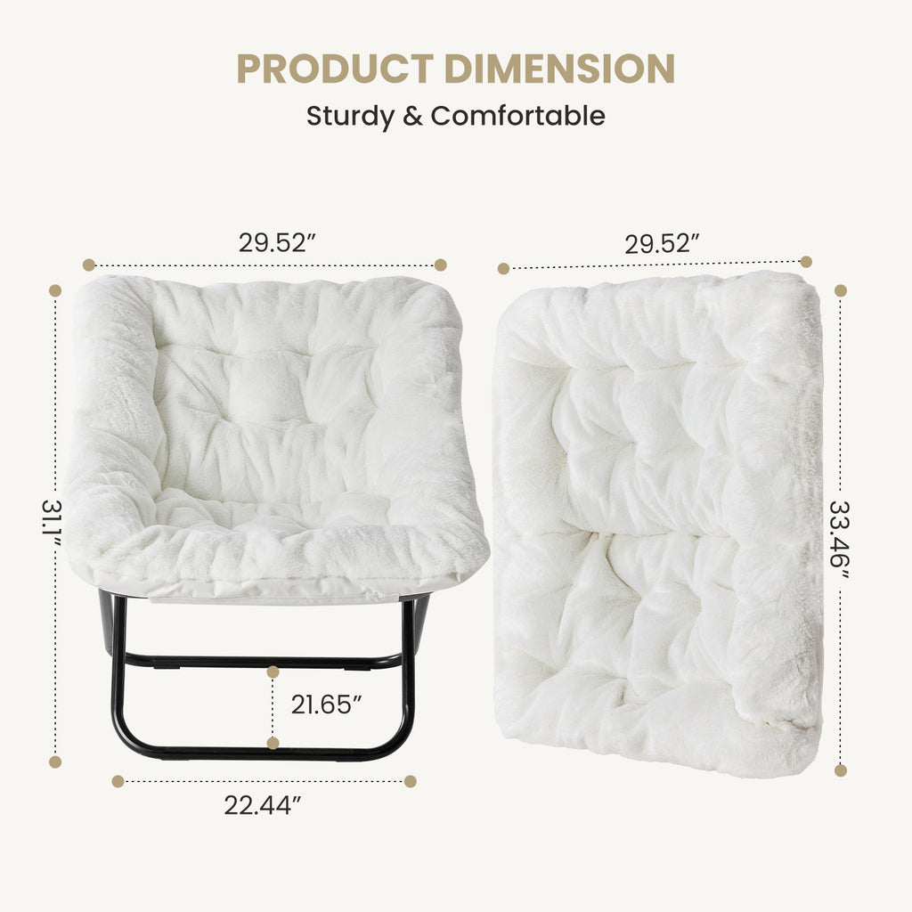LIFERECORD Oversized Faux Fur Folding Chair - Plush Lounge Chair for Adults, Large Foldable Reading Chair for Bedroom, Dorm & Living Room, White