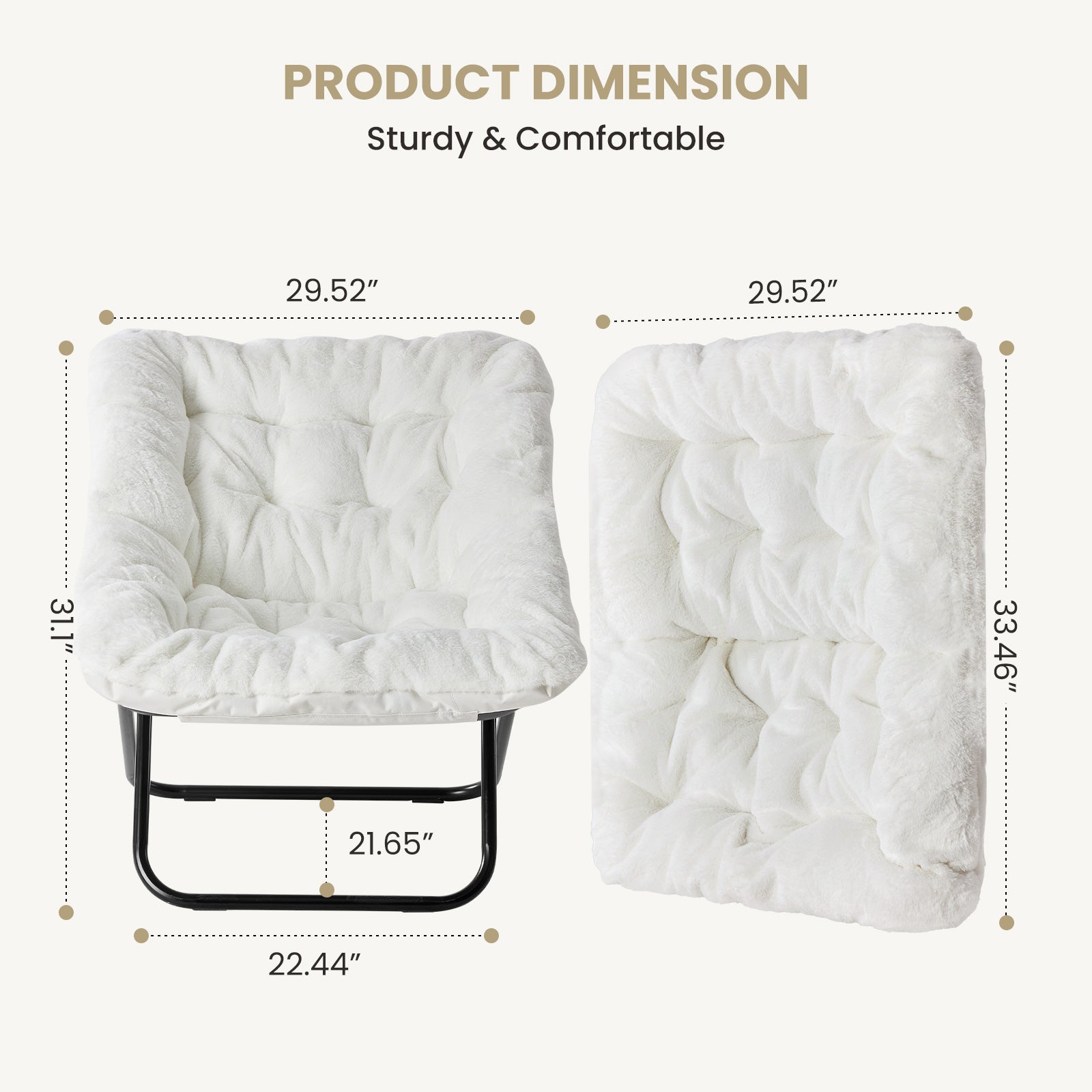 LIFERECORD Oversized Faux Fur Folding Chair - Plush Lounge Chair for Adults, Large Foldable Reading Chair for Bedroom, Dorm & Living Room, White