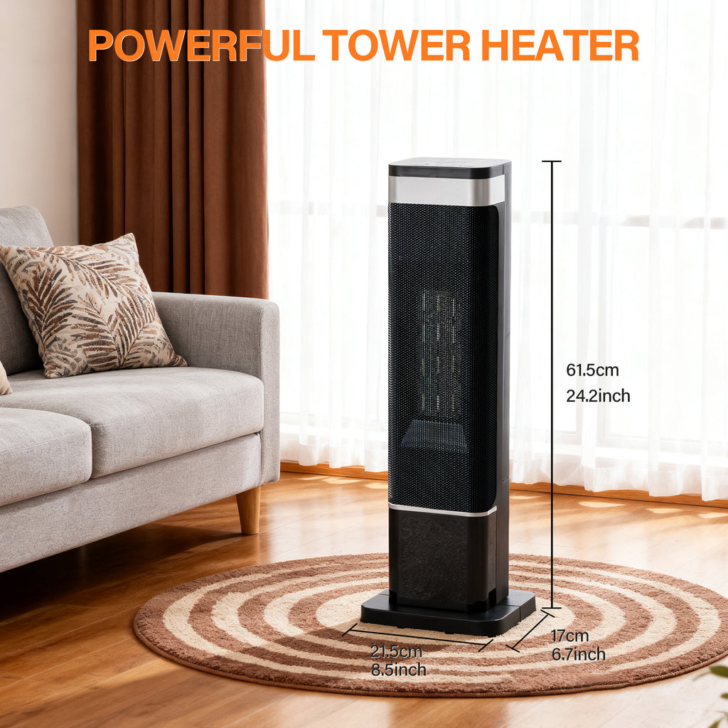 LIFERECORD Portable Space Heater for Indoor Use, 60°Oscillating Tower Heater with Thermostat, 12H Timer and Remote Control, 24 Inches, 1500W, Up to 99°F, Black