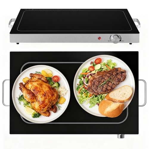 LIFERECORD Electric Food Warming Tray with Adjustable Temperature Control - Large Glass Top Buffet Server for Entertaining