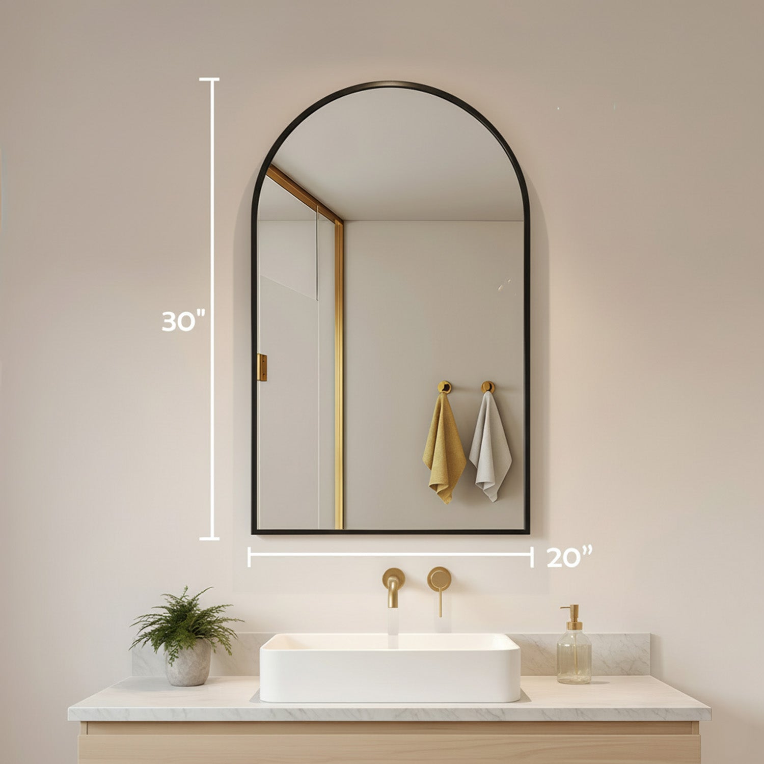 LIFERECORD 20"x30" Metal Frame Arched Bathroom Mirror, Black