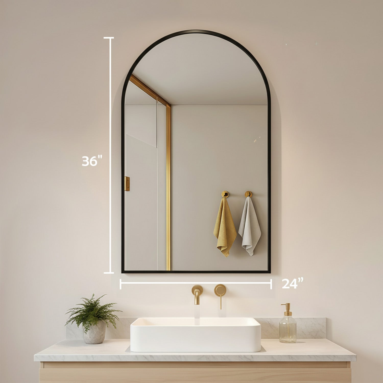 LIFERECORD 24" x 36" Metal Frame Arched Bathroom Mirror, Black