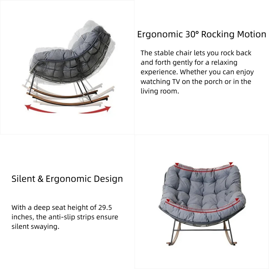 ACCVER Outdoor Rocking Chair E-Coated Rocking Chair with Cushion Outdoor Rocker Recliner Chair for Patio Porch Garden Backyard, Light Gray