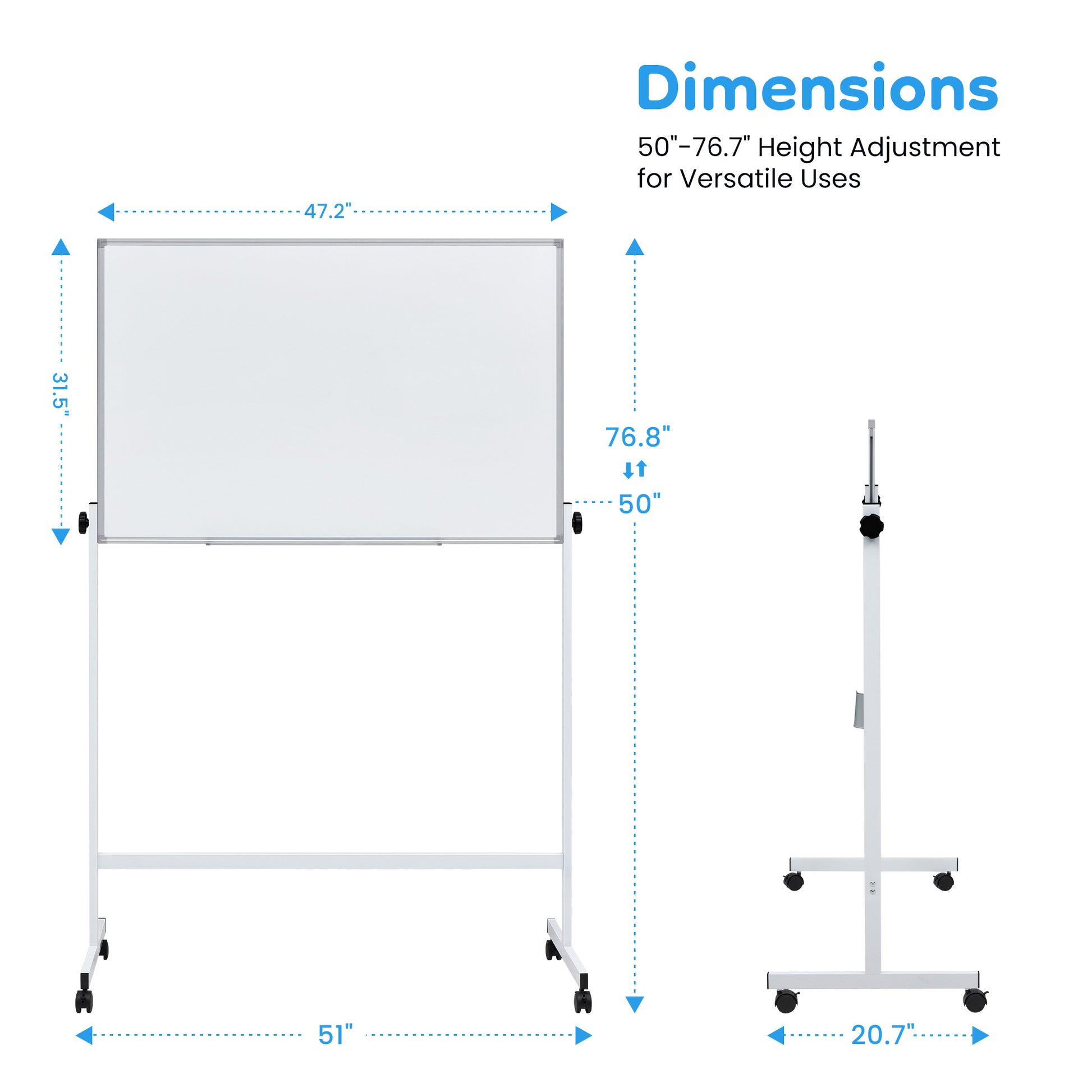 LIFERECORD 46"x32" Double-Sided Magnetic Mobile Whiteboard, Rolling Dry Erase Board Easel Stand on Wheels with Aluminium Frame for School Office Home, White