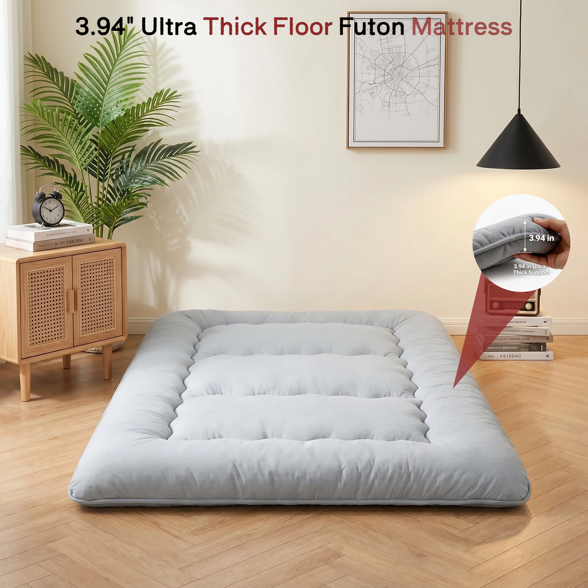 LIFERECORD Japanese Floor Mattress Full Size, Foldable Futon Mattress with Removable Washable Cover, Portable Roll Up Tatami Mat for Kids Room Dorm Sleepovers Solo Sleeper
