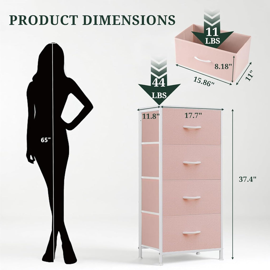 ACCVER Dresser for Bedroom 4 Storage drawer, Fabric Closet Chests Organizer Tower with Wooden Top Metal Frame for Living Room Hallway Entryway, Pink