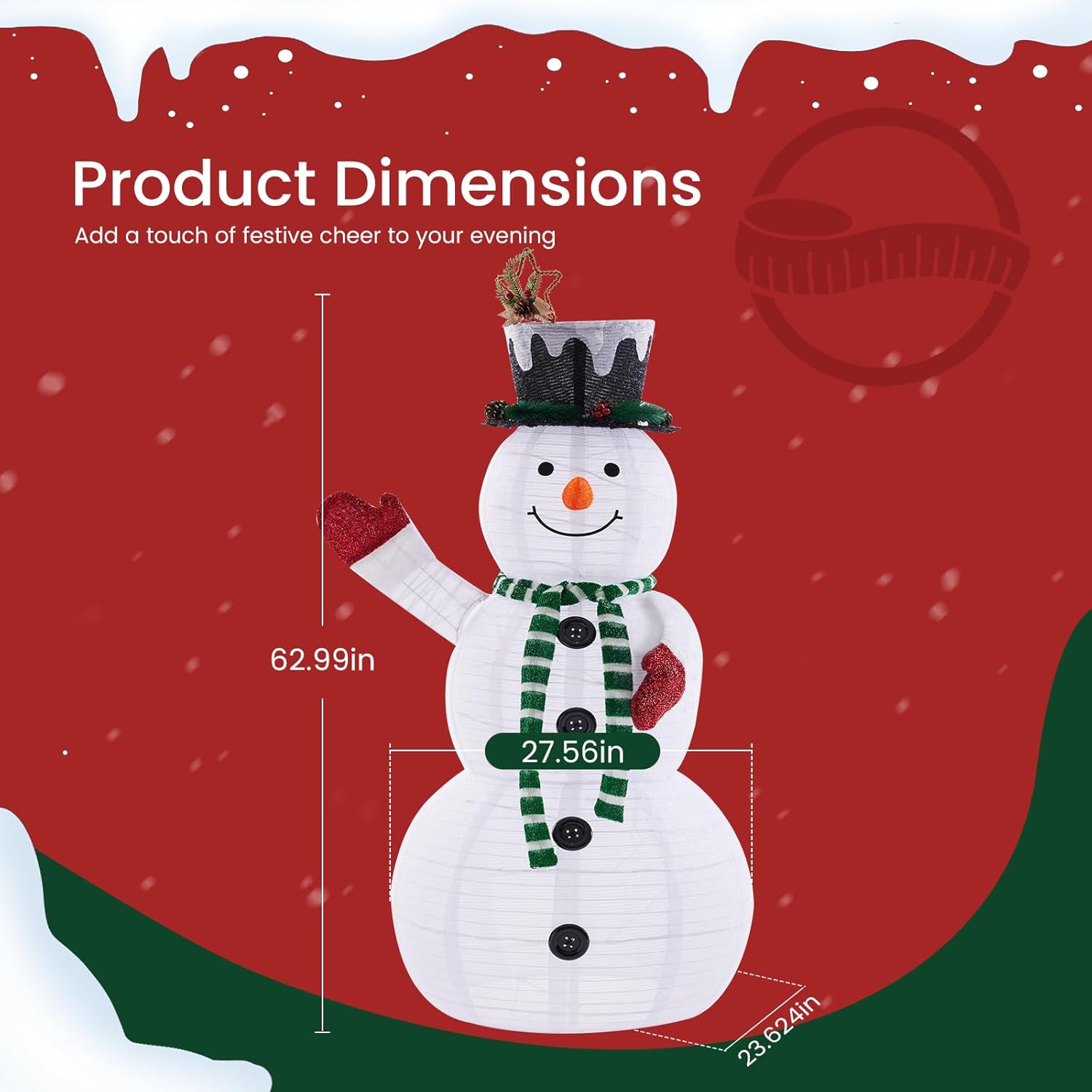 LIFERECORD 5ft Lighted Pop-Up Snowman, Large White Outdoor Christmas Holiday Decoration with 200 LED Lights, Hat, Scarf, Multicolored Lights,White/Green