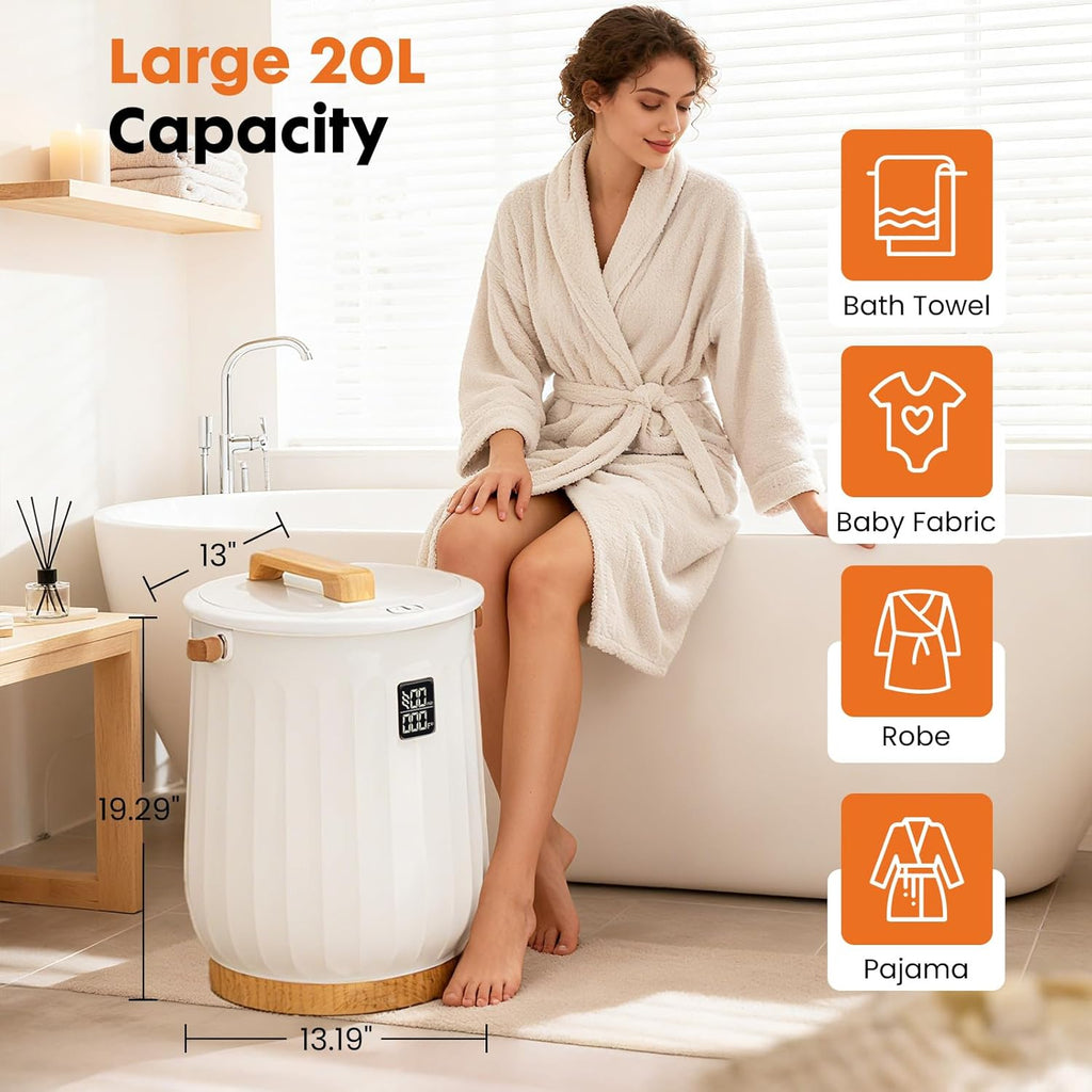 LIFERECORD 20L Towel Warmer, Luxury Blanket & Bathrobes Warmer Rapid Heating with Timer, Auto Shut-Off, Safety Lock, Perfect Spa Gift for Home & Bathroom, White