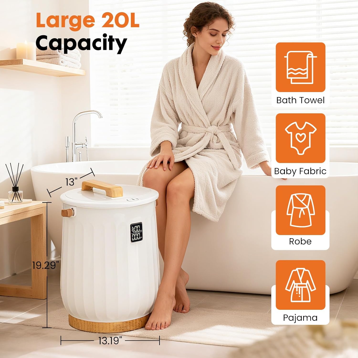 LIFERECORD 20L Towel Warmer, Luxury Blanket & Bathrobes Warmer Rapid Heating with Timer, Auto Shut-Off, Safety Lock, Perfect Spa Gift for Home & Bathroom, White