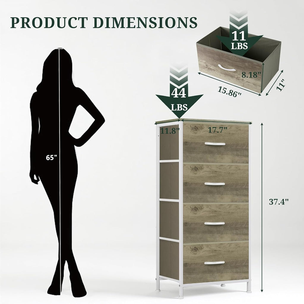 ACCVER Dresser for Bedroom 4 Storage drawer, Fabric Closet Chests Organizer Tower with Wooden Top Metal Frame for Living Room Hallway Entryway, Oak