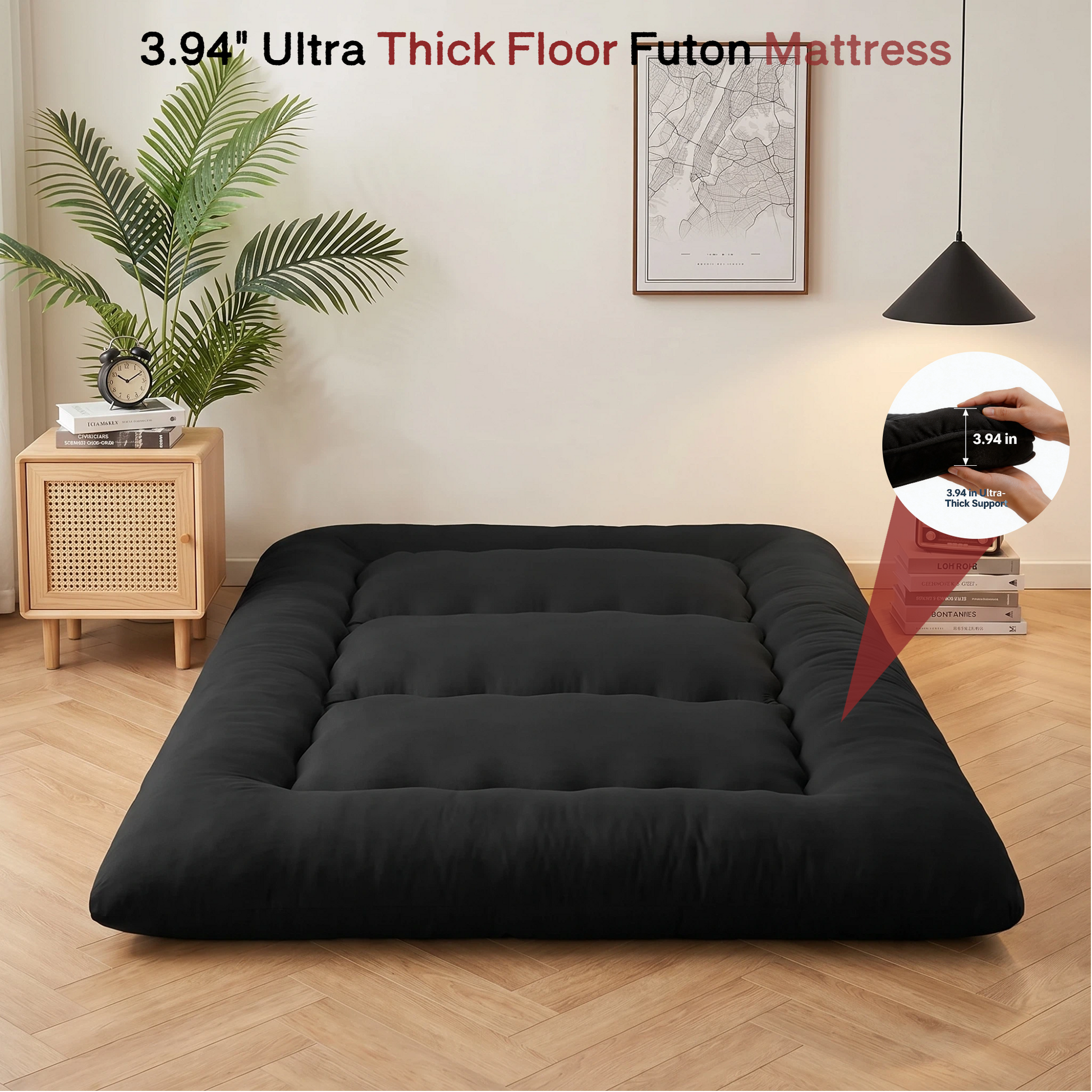LIFERECORD Japanese Floor Mattress Twin Size, Foldable Futon Mattress with Removable Washable Cover, Portable Roll Up Tatami Mat for Kids Room Dorm Sleepovers Solo Sleeper