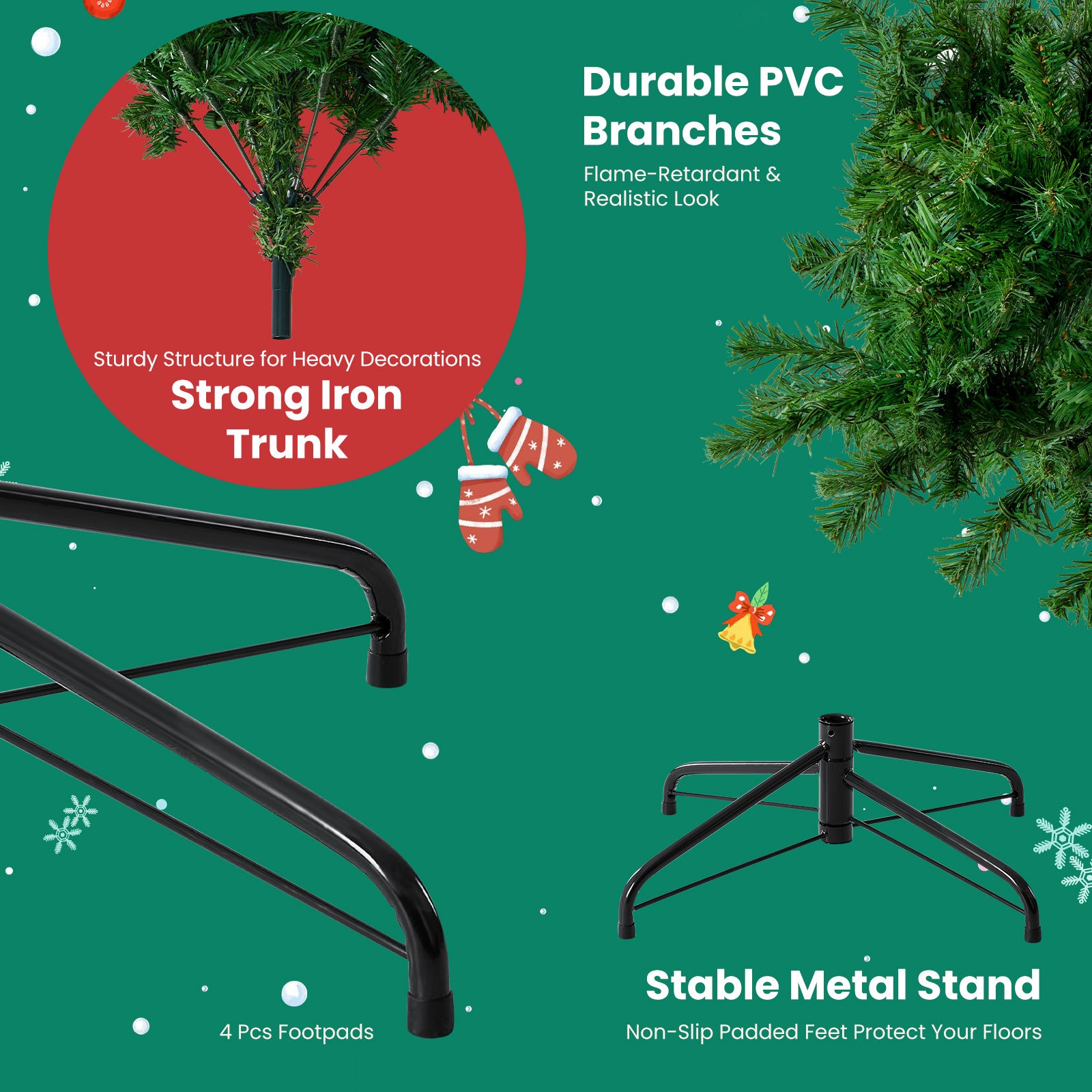 ACCVER 6ft Pre-lit Artificial Spruce Christmas Tree - 347 Dense PVC Branch Tips, 120 Warm Incandescent Lights with 8 Modes, Green