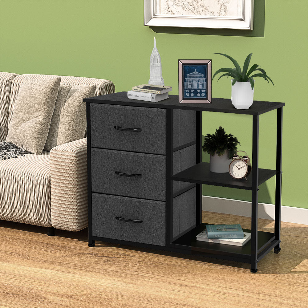 ACCVER 3-Drawer Fabric Dresser with Shelves, Closet and Chest for Bedroom, Clothes Storage Organizer, for Living Room, Apartment, Dark Grey