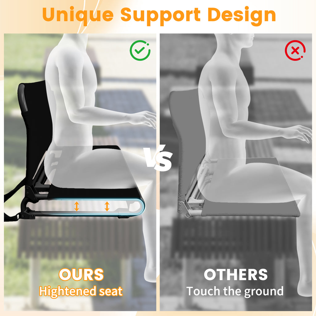 LIFERECORD Foldable Stadium Seat Chair with Back Support, Portable Bleacher Seat for Sports Games, Concerts, Parks - 225 lbs Capacity, Waterproof 600D Oxford Fabric, Dual Carry Options
