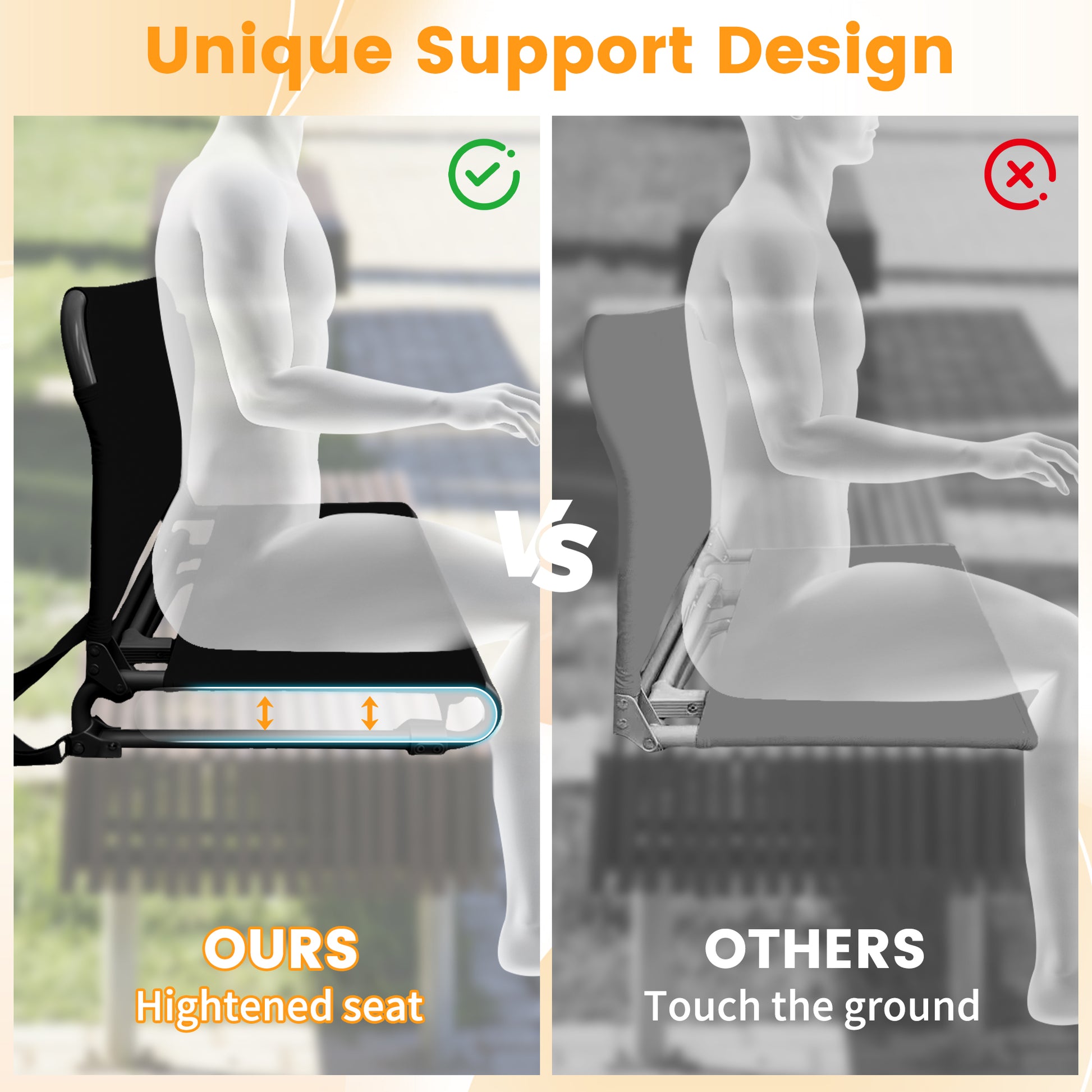 LIFERECORD Foldable Stadium Seat Chair with Back Support, Portable Bleacher Seat for Sports Games, Concerts, Parks - 225 lbs Capacity, Waterproof 600D Oxford Fabric, Dual Carry Options