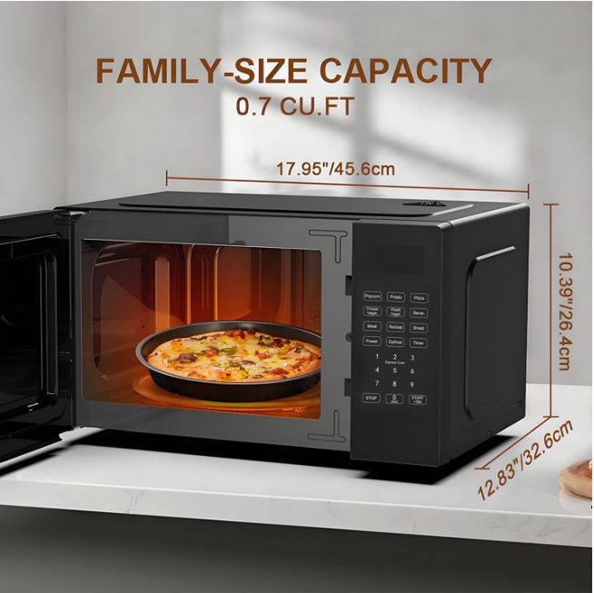 LIFERECORD Countertop Microwave Oven 0.7 Cu Ft, 700 Watts, 9 One-Touch Programs, 10 Temperature Settings, Defrost Function, Non-Stick Interior, Perfect for Apartments, Dorms, Family Kitchens