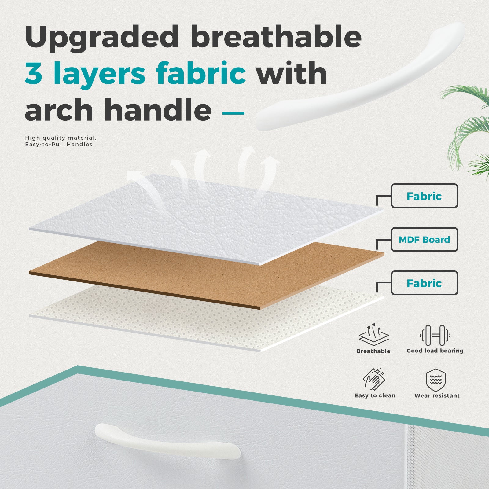 ACCVER 5-Drawer Fabric Dresser for Bedroom, Wood Top TV Stand, Closet and Chest, Clothes Storage Organizer, for Living Room, Apartment, White