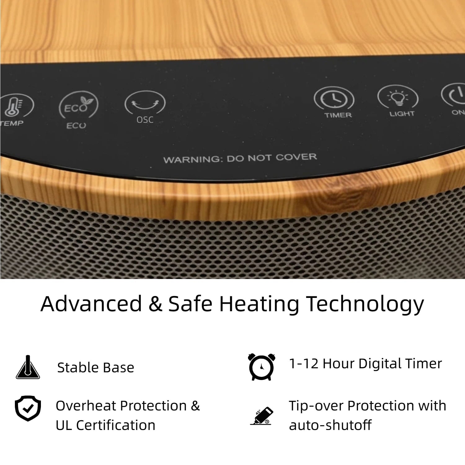 LIFERECORD Space Heater with Side Table, Ceramic 2-in-1 Indoor Heater with Remote, 1500W, Overheat & Tip-Over Protection, 1-12H Timer, LED Light for Home Office Bedroom Use, 23.6 Inch