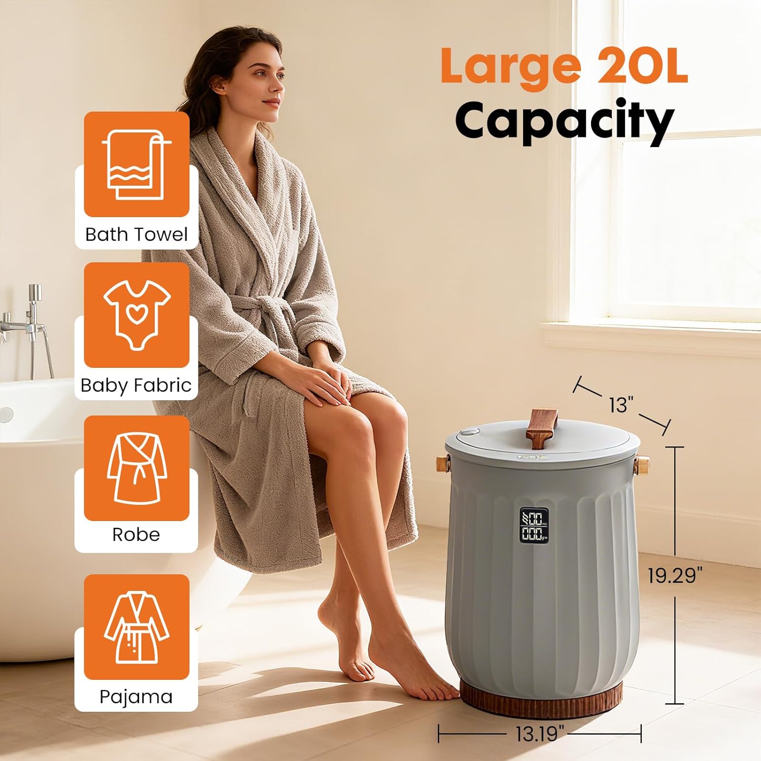 LIFERECORD 20L Towel Warmer, Luxury Blanket & Bathrobes Warmer Rapid Heating with Timer, Auto Shut-Off, Safety Lock, Perfect Spa Gift for Home & Bathroom, Grey